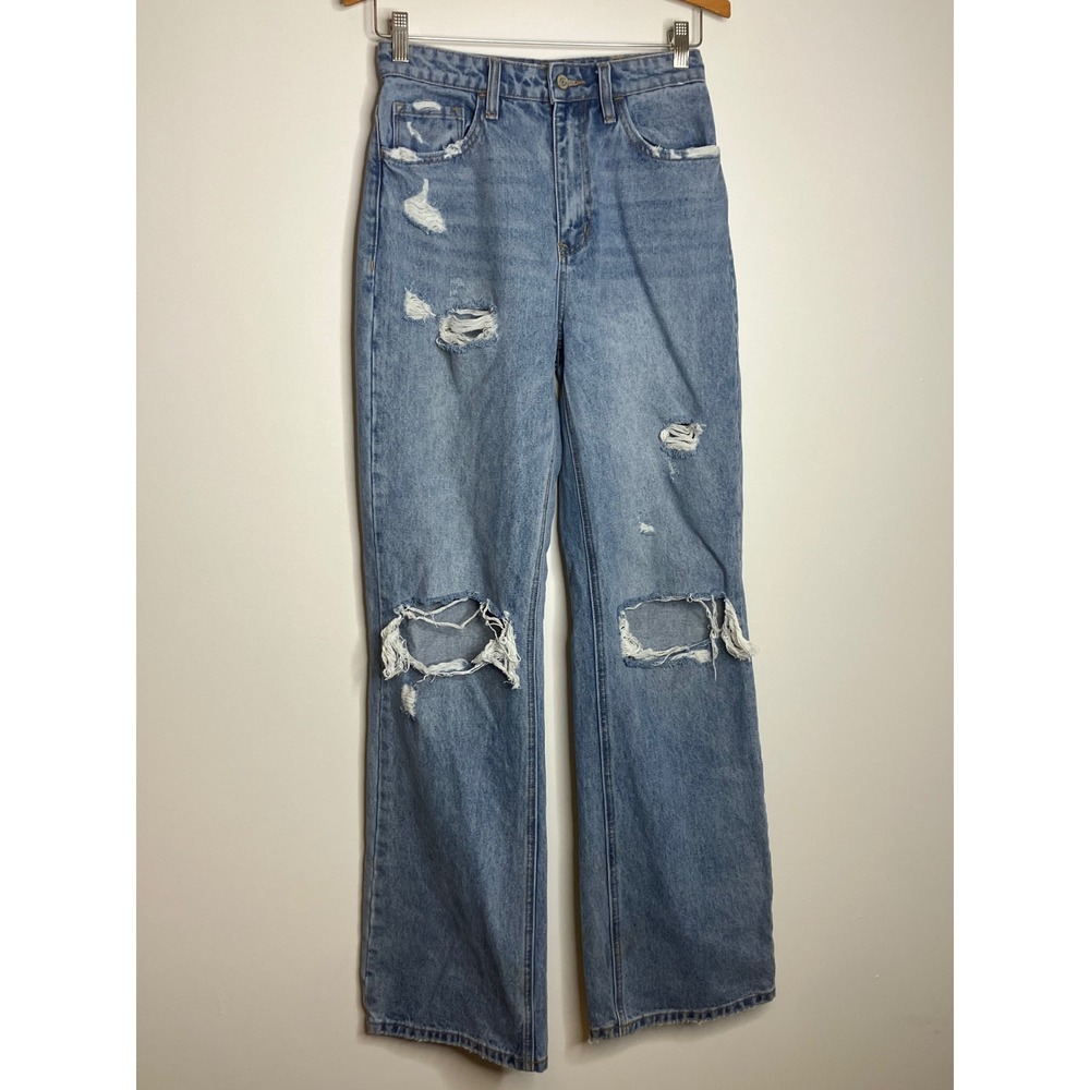 Flying Monkey Straight Leg Jeans Womens 27 Blue Good Distressed High Rise F5312